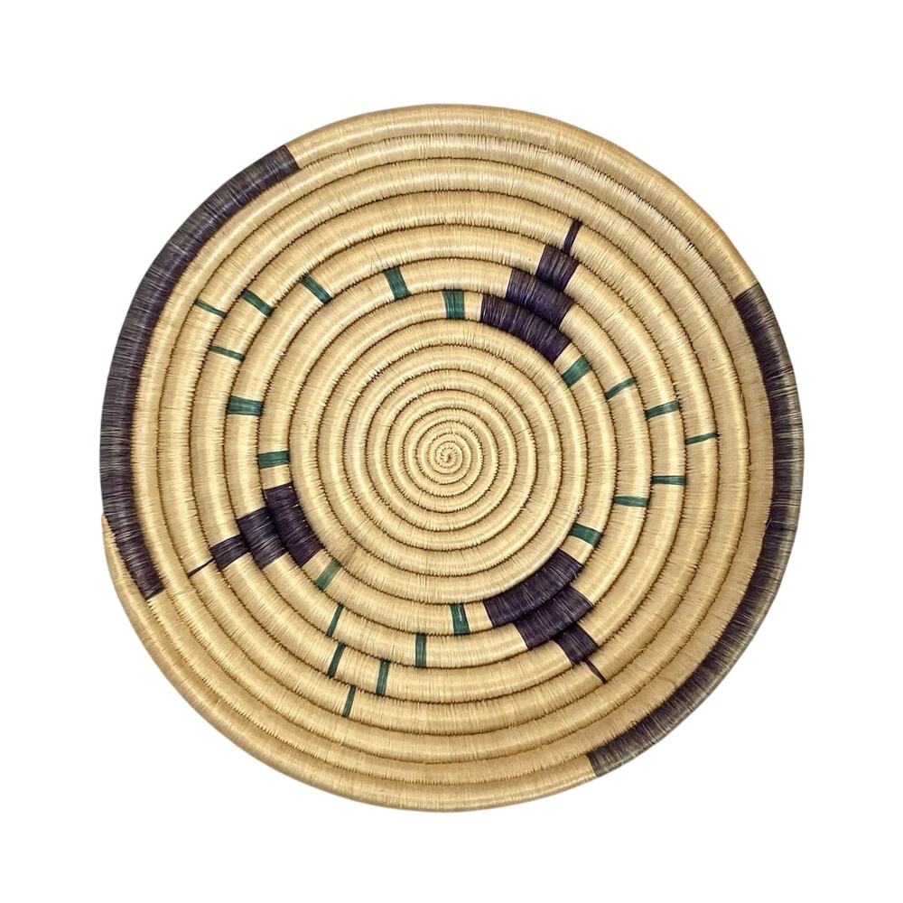 African Coil Basket Tray Large 13” Woven Grass Thick Round Native Artisan